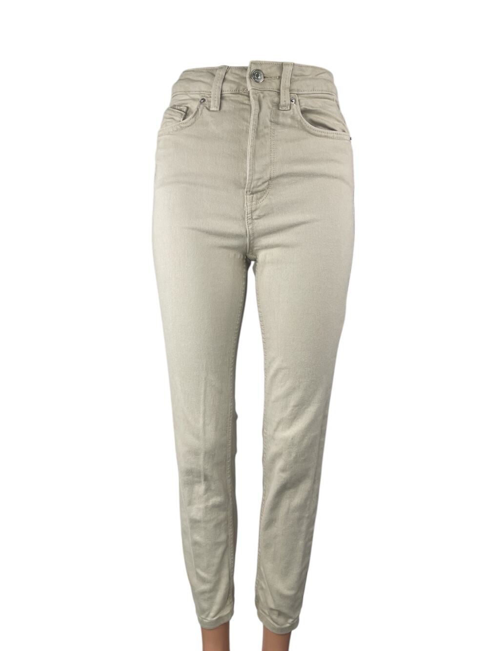 Stradivarius Women's Beige High Rise Slim Fit Skinny Denim Mom Jeans Pants Sz 2